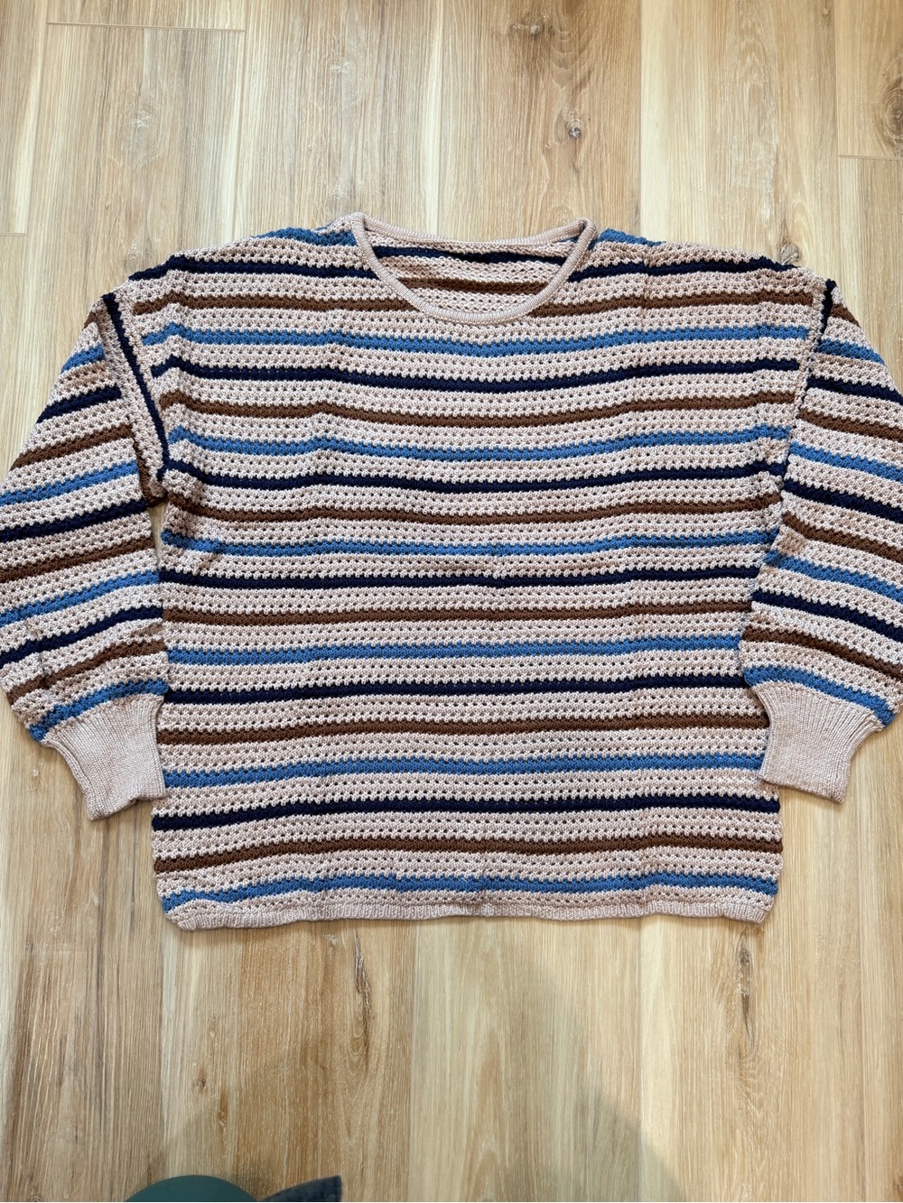Striped Crewneck Sweater in Beige, Brown & Blue